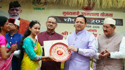 Uttarakhand CM Pushkar Singh Dhami felicitating lakhpati didi Uttarakhand CM felicitates Lakhpati Didis and women entrepreneurs at Chief Minister’s Udyamshala Chaupal 2026