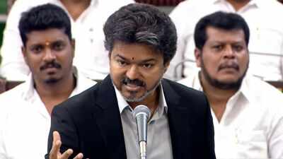 Tamil Nadu Chief Minister Vijay speaks during the state Legislative Assembly session (PTI) Cases against 3 DMK leaders over remarks against TN CM Vijay's speech