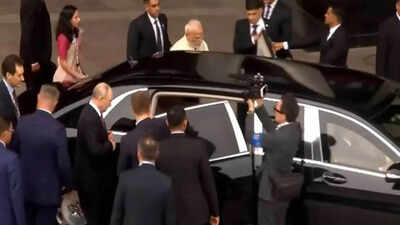 PM Modi and Putin heading to the car, marking their fourth time sharing a ride PM Modi, Putin share car ride again in Delhi, weeks after traveling together in Bishkek - watch