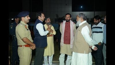 Haryana chief minister Nayab Singh Saini with energy minister Anil Vij at Gandhi Ground — venue of Amit Shah’s November 5 rally — in Ambala Cantonment on Thursday. (HT Photo) Haryana chief minister Nayab Singh Saini with energy minister Anil Vij at Gandhi Ground — venue of Amit Shah’s November 5 rally — in Ambala Cantonment on Thursday. (HT Photo)