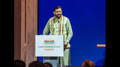Haryana chief minister Nayab Saini addressing the SING FORUM during his visit, in Singapore on Monday. (ANI) Haryana chief minister Nayab Saini addressing the SING FORUM during his visit, in Singapore on Monday. (ANI)