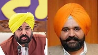 Punjab chief minister Bhagwant Mann’s officer on special duty (OSD) Rajbir Singh Ghuman (right). (PTI) Punjab chief minister Bhagwant Mann’s officer on special duty (OSD) Rajbir Singh Ghuman (right). (PTI)